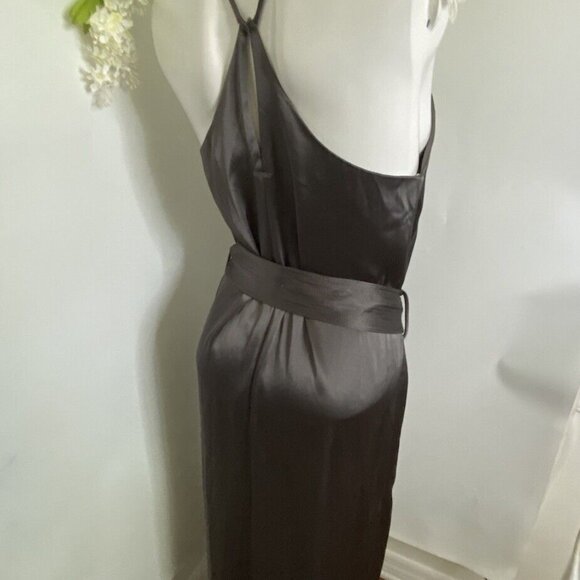 NWT Halston Heritage Silver Gray Racerback Satin Slip‎ Midi Dress Size S $295.00 - Picture 8 of 16